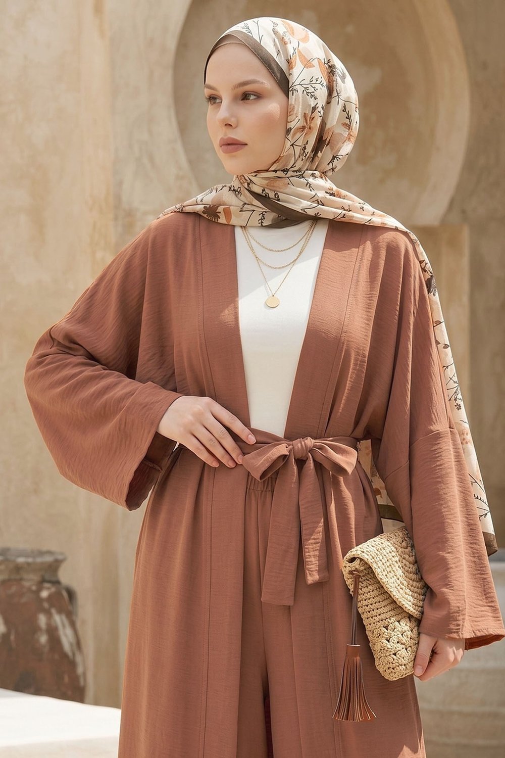 Kimono Pantolonlu Kiremit Takım