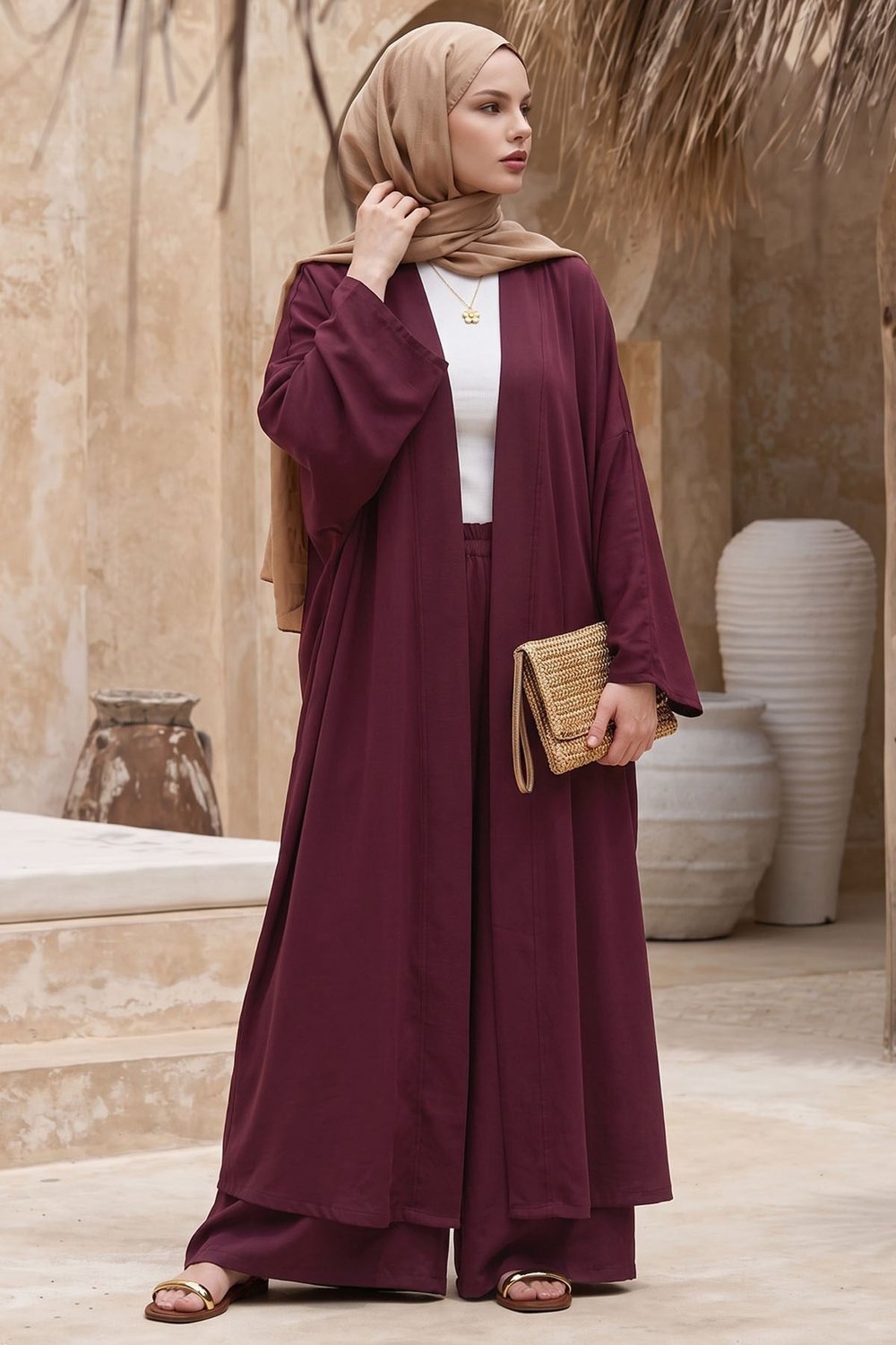 Kimono Pantolonlu Mürdüm Takım