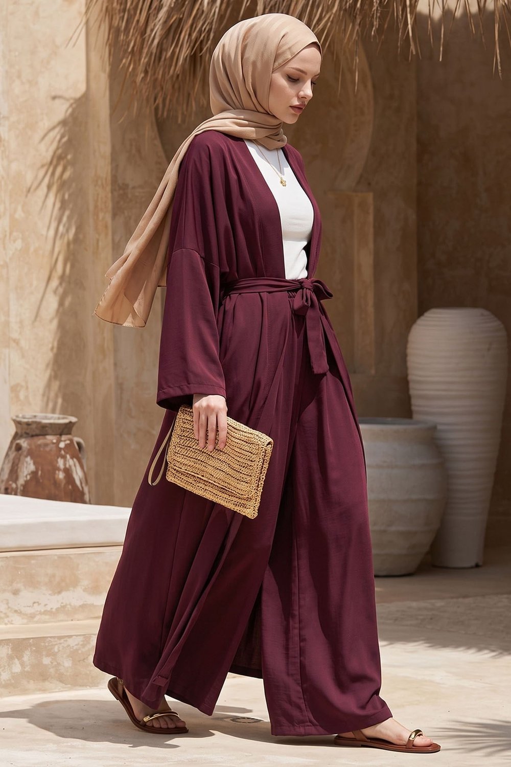 Kimono Pantolonlu Mürdüm Takım