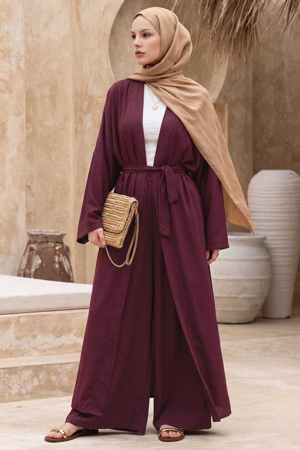 Kimono Pantolonlu Mürdüm Takım