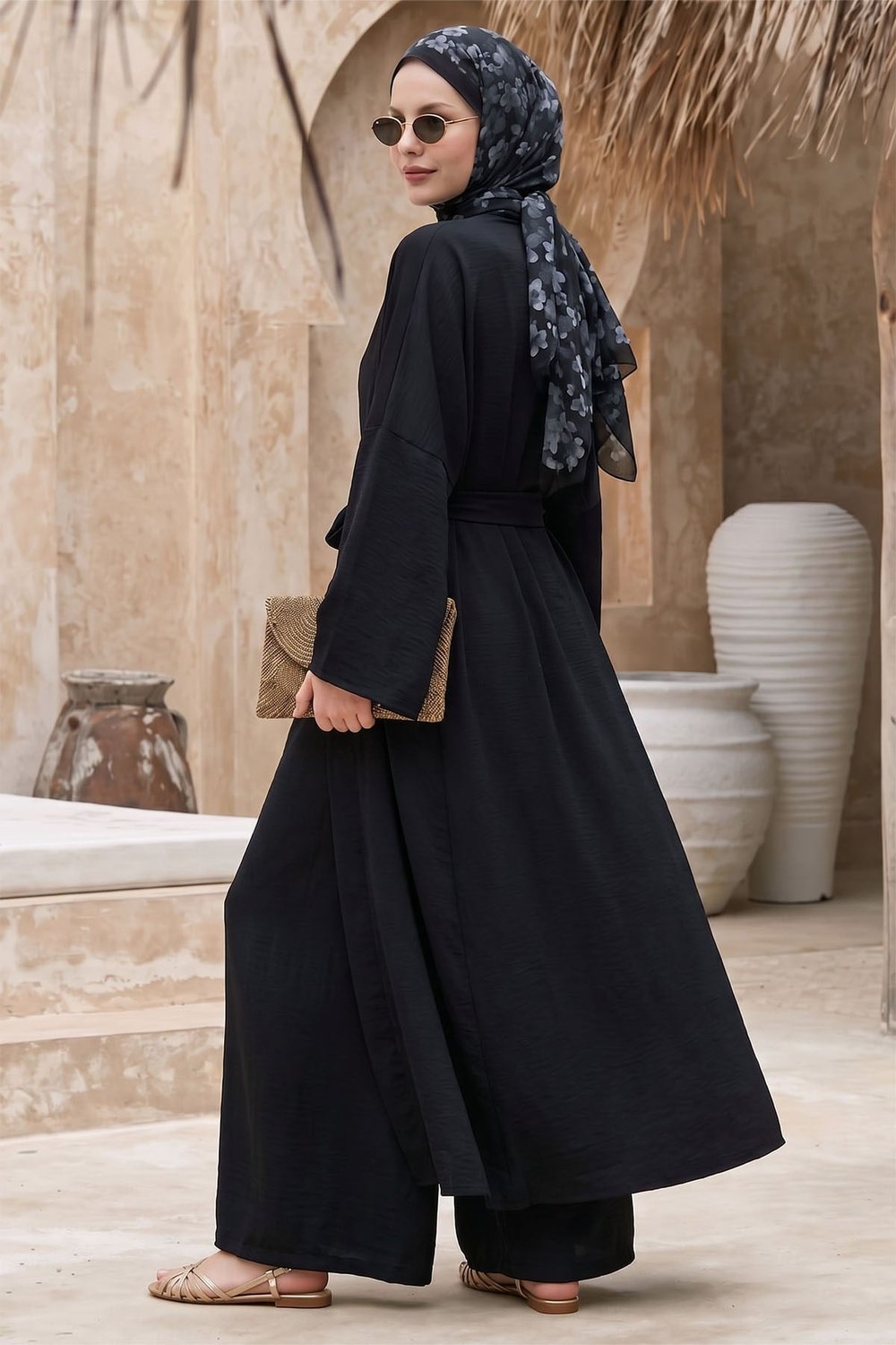 Kimono Pantolonlu Siyah Takım