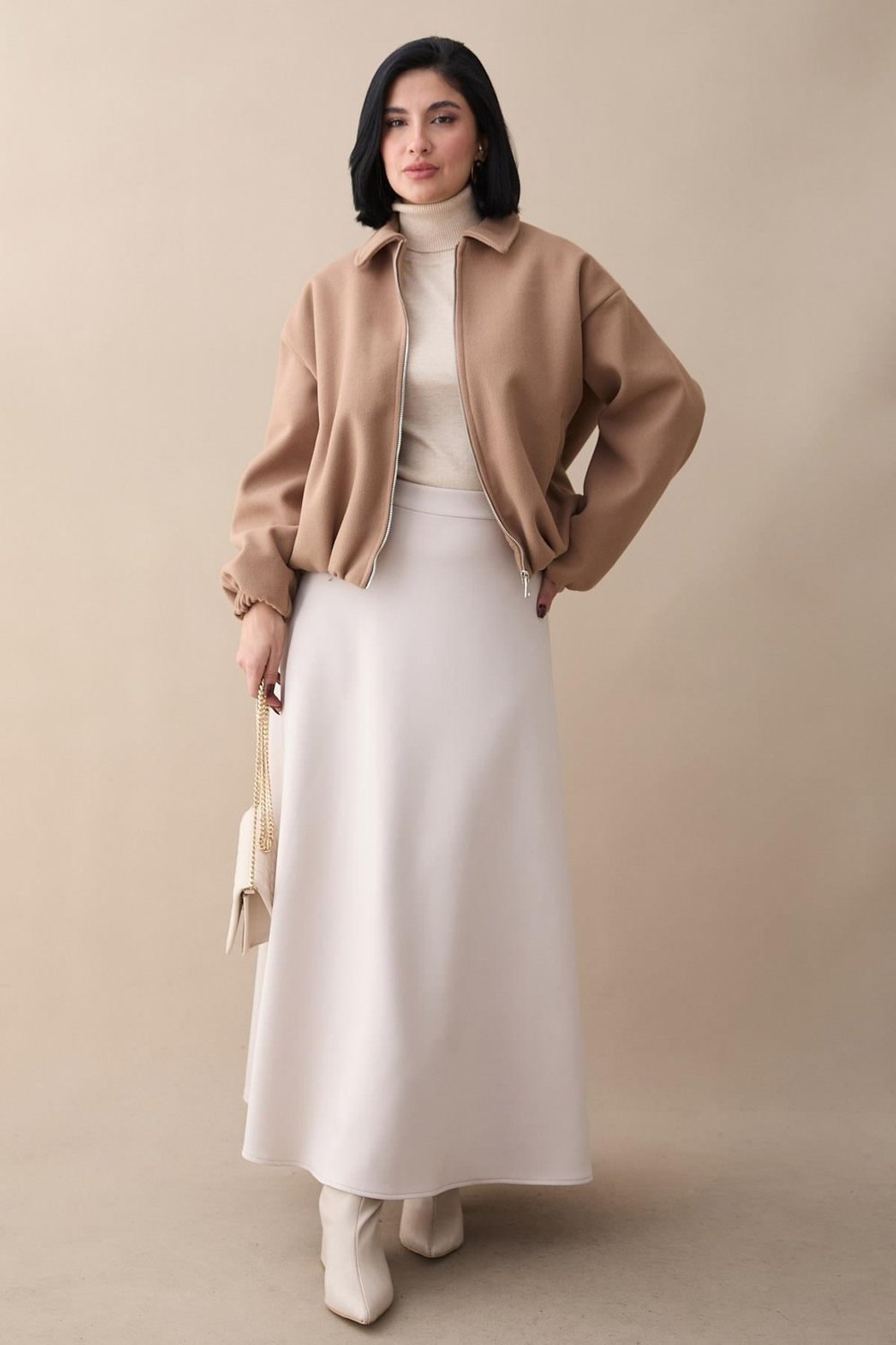 Kısa Kaşe Bomber Camel Ceket