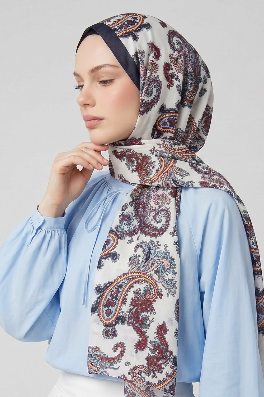 Kıvrımlı Motif Desen Bej Soft Pamuk Şal
