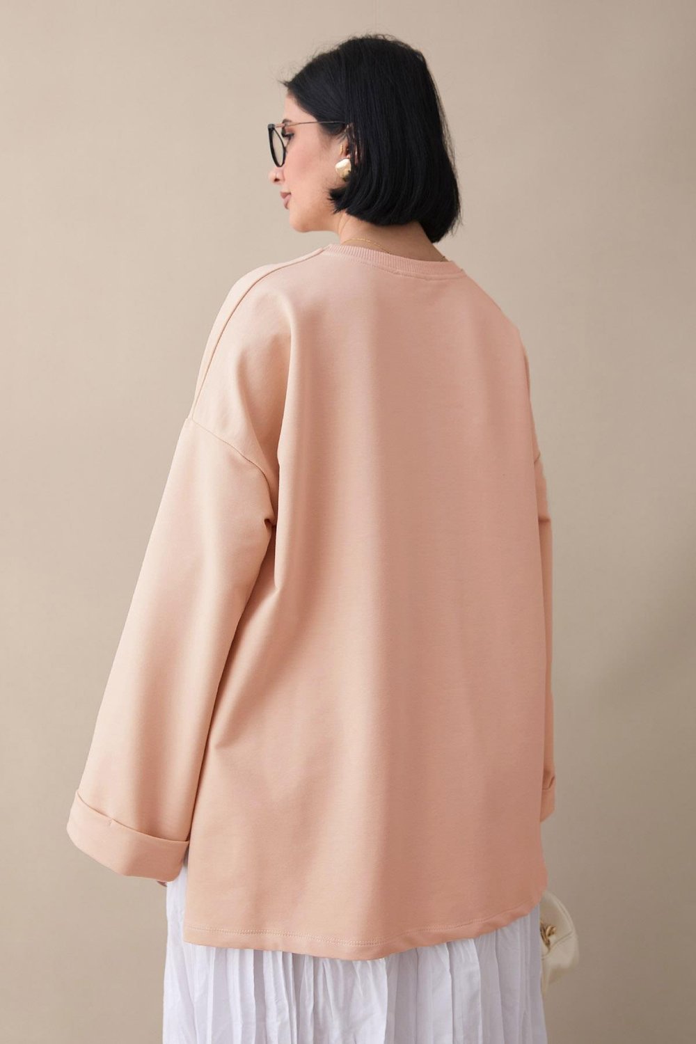 Kolu Katlamalı Oversize Somon Sweat