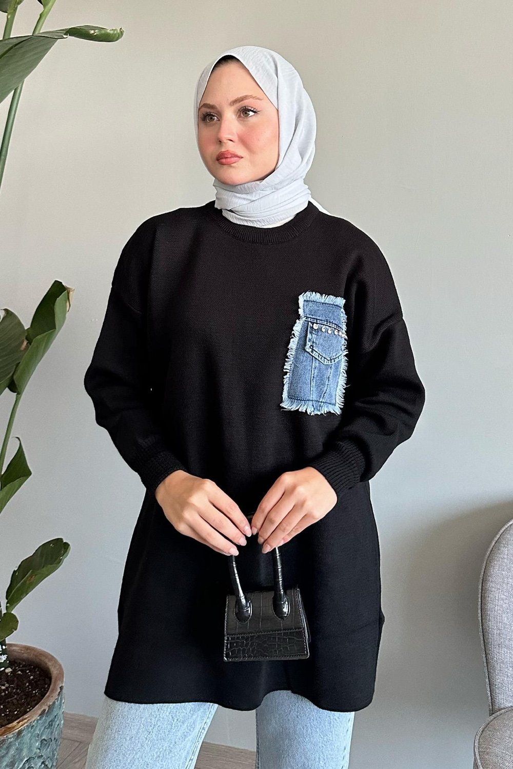 Kot Cepli Siyah Triko Tunik