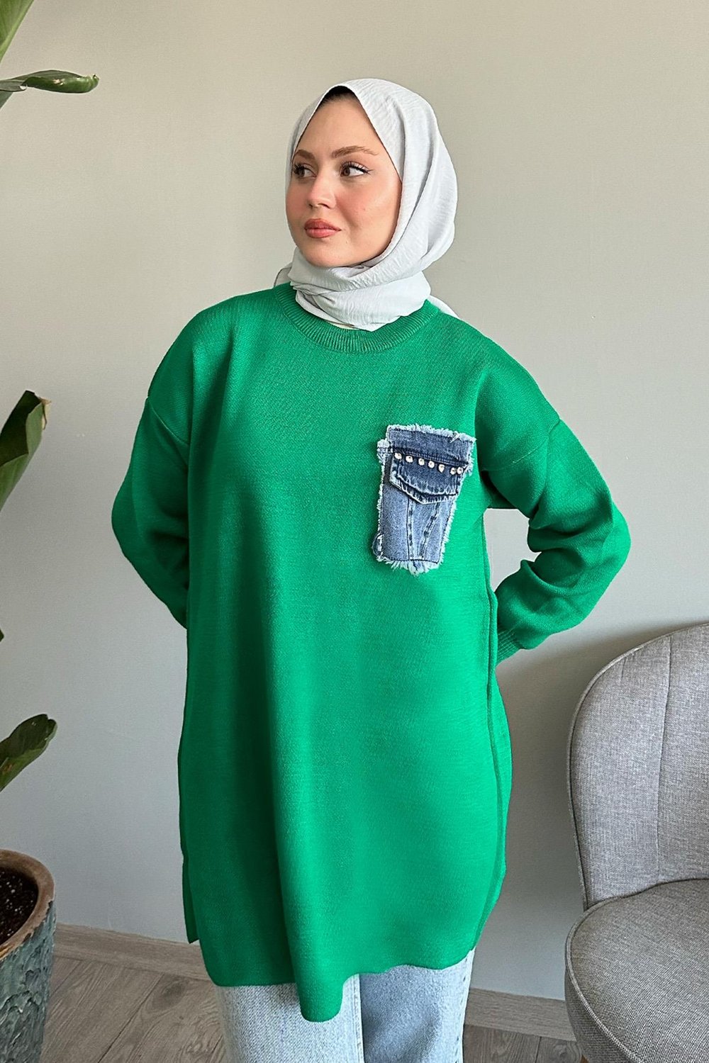 Kot Cepli Yeşil Triko Tunik