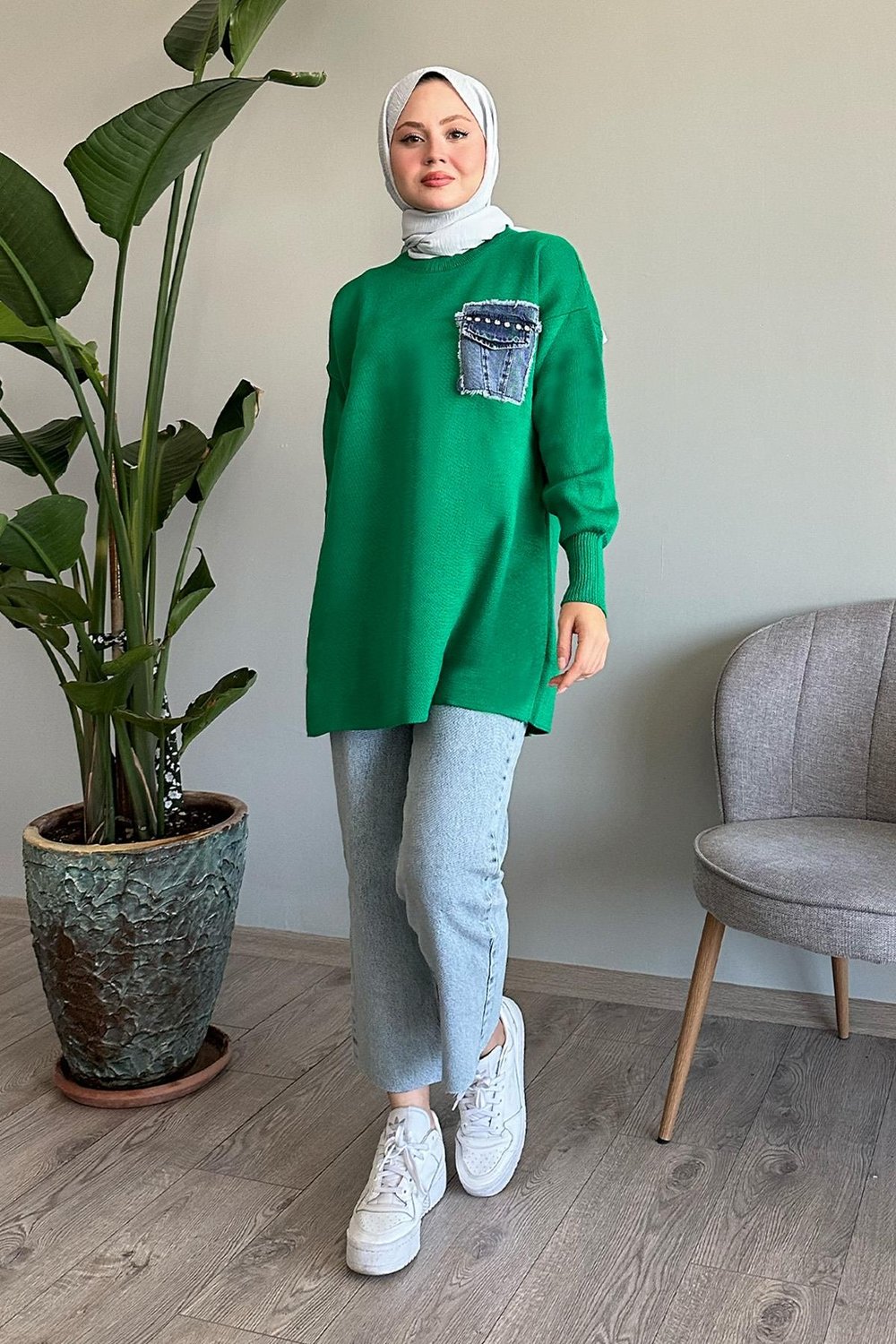 Kot Cepli Yeşil Triko Tunik