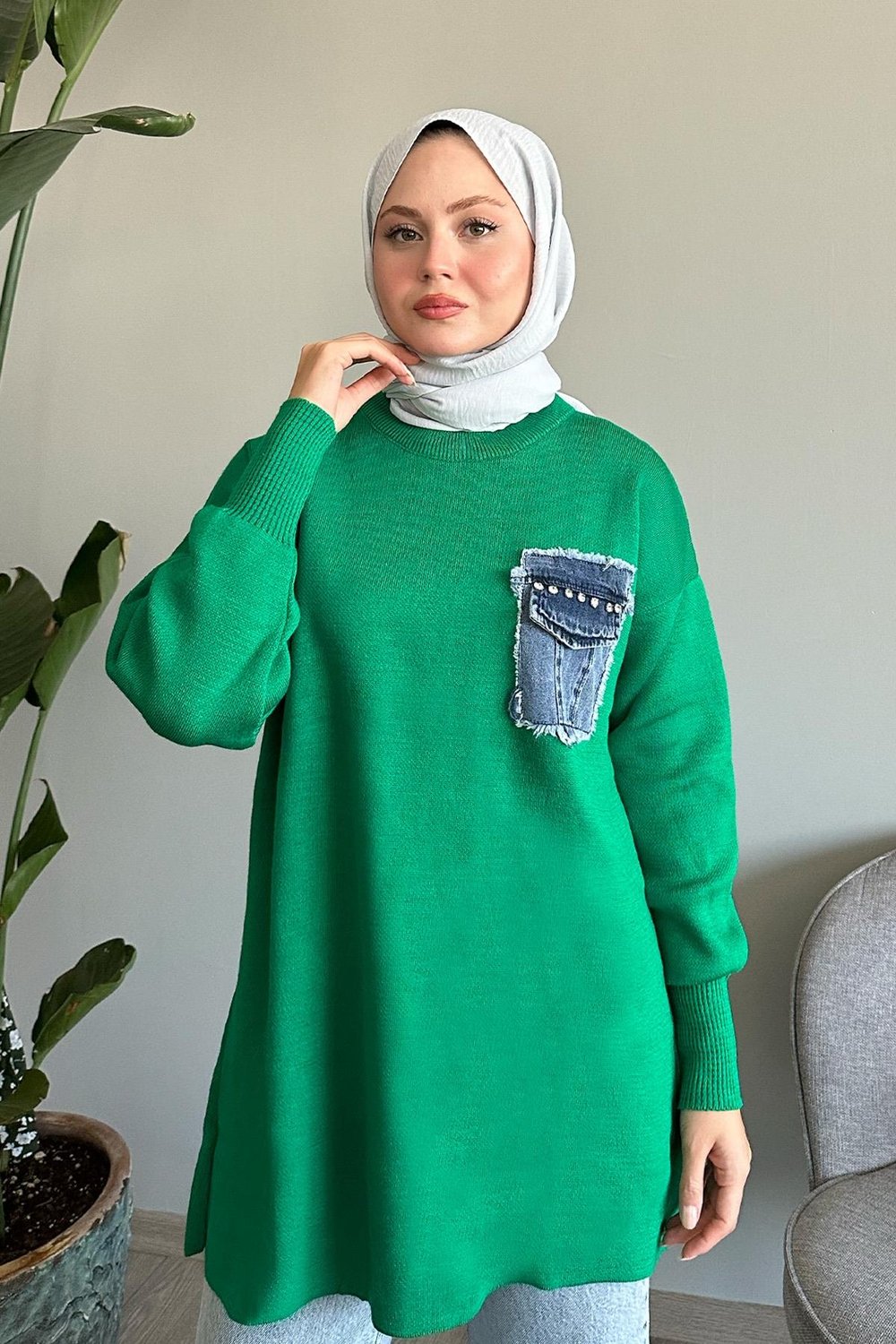 Kot Cepli Yeşil Triko Tunik