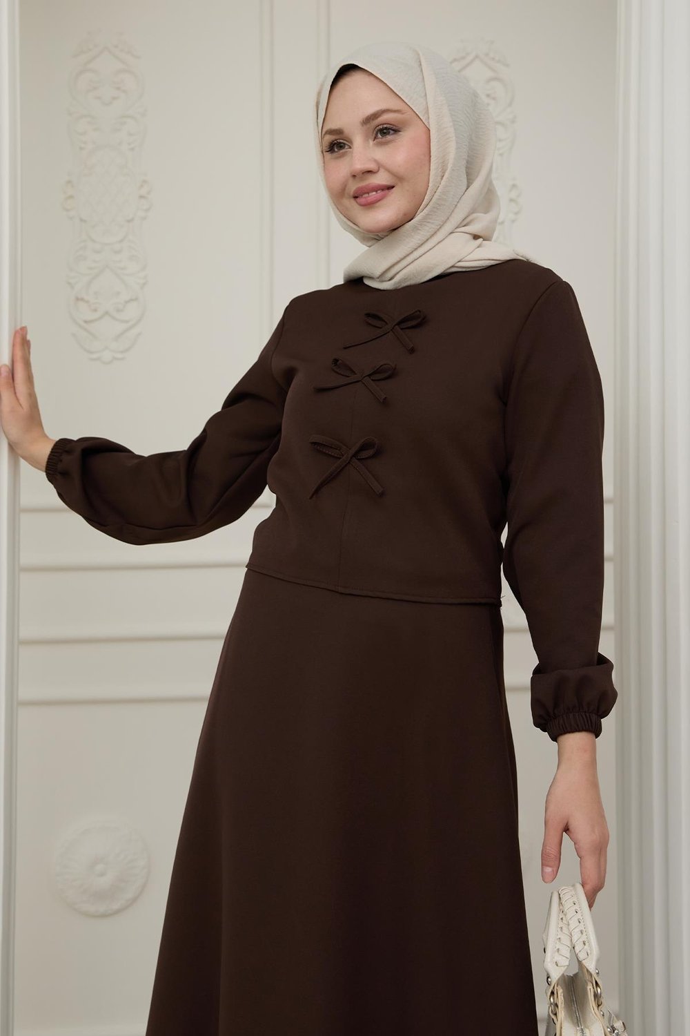 Kurdele Detay Etekli Acı Kahve Takım
