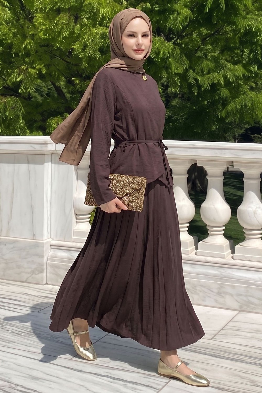 Kuşaklı Gold Tokalı İkili Acı Kahve Takım