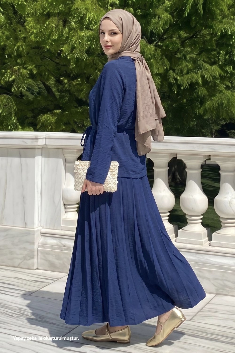 Kuşaklı Gold Tokalı İkili Lacivert Takım