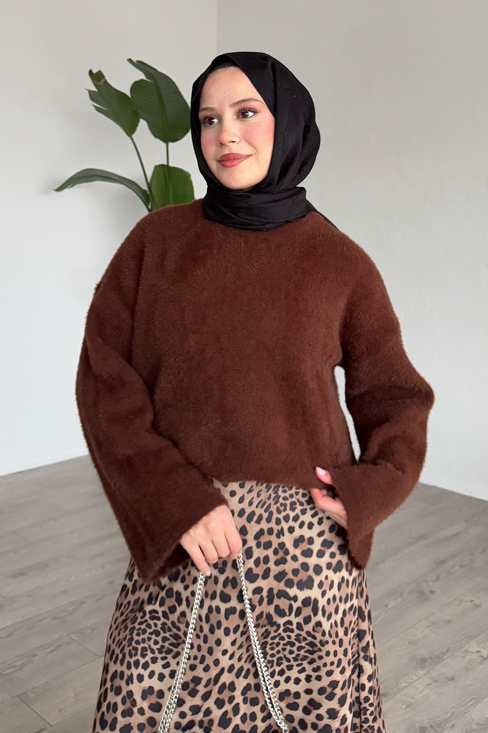 Leopar Desen Beli Lastikli Siyah Etek