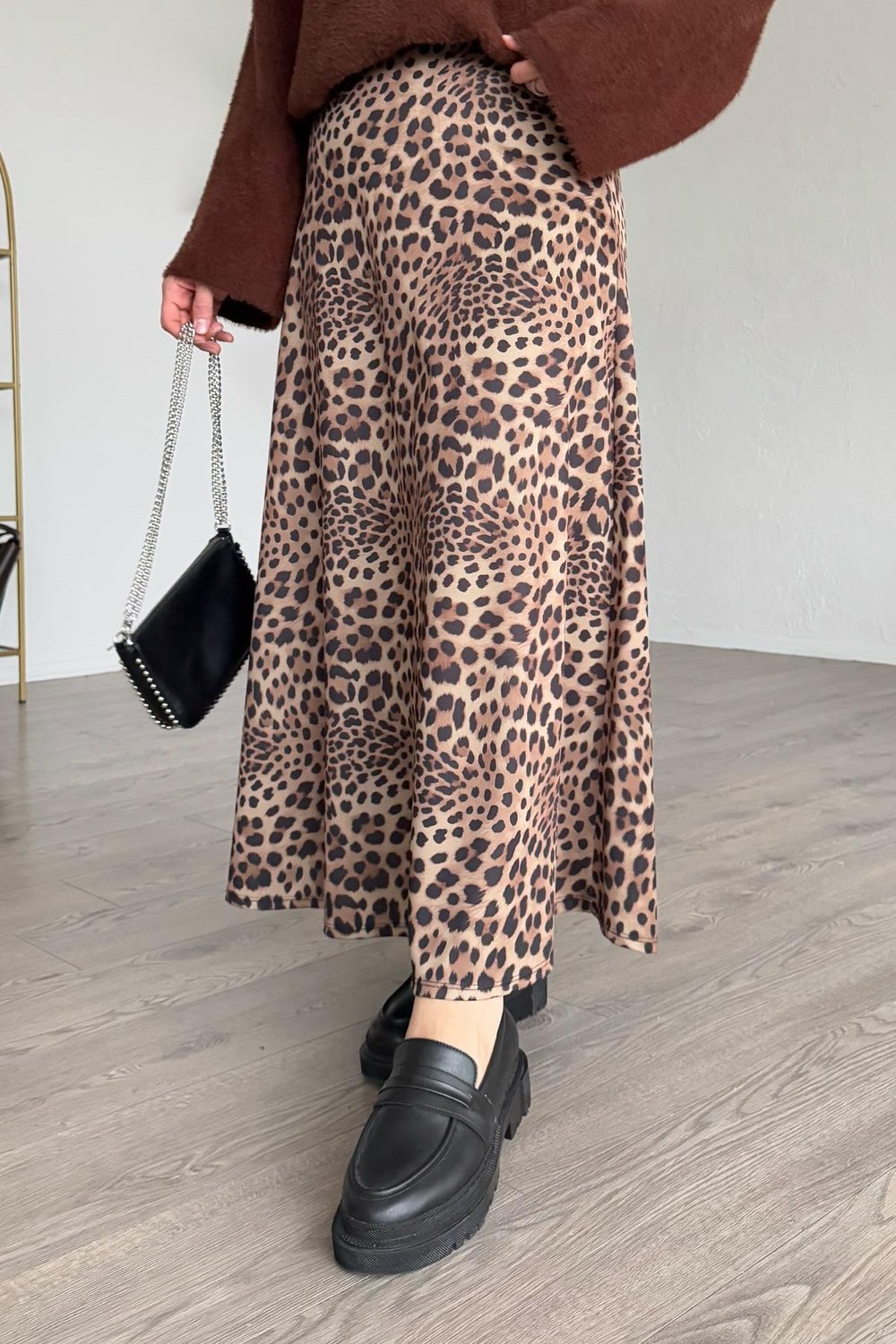 Leopar Desen Beli Lastikli Siyah Etek