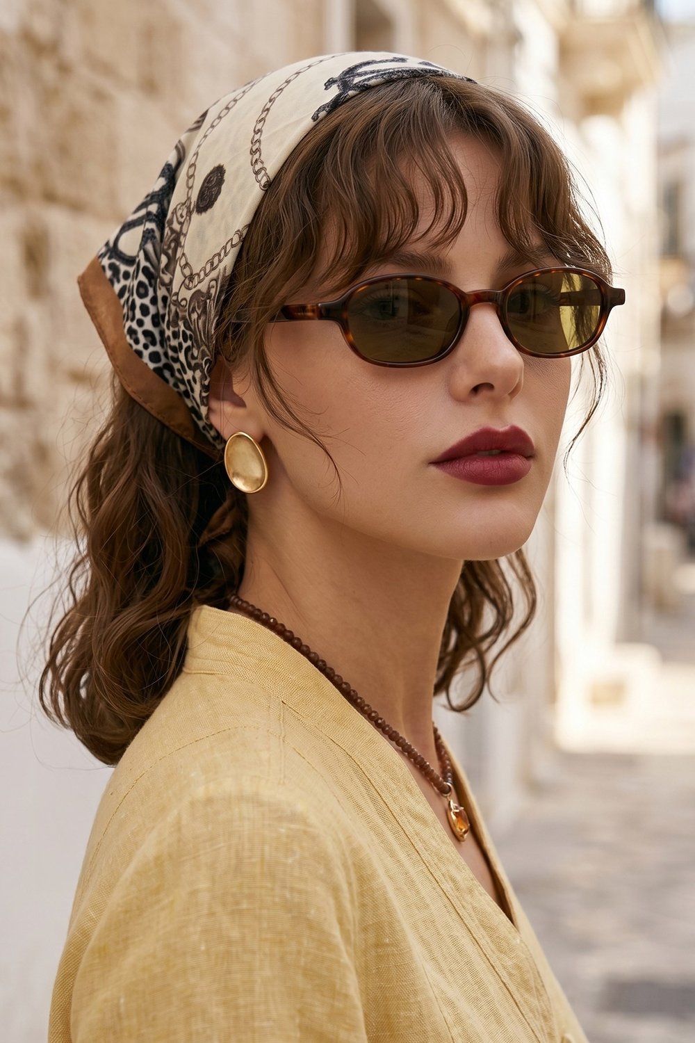 Leopar Desenli Kahverengi Bandana Fular 50x50