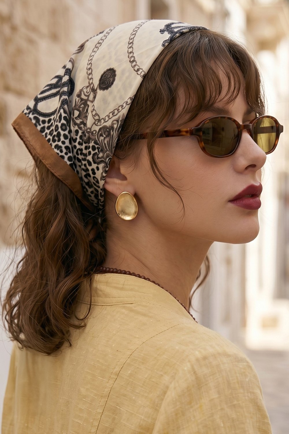 Leopar Desenli Kahverengi Bandana Fular 50x50