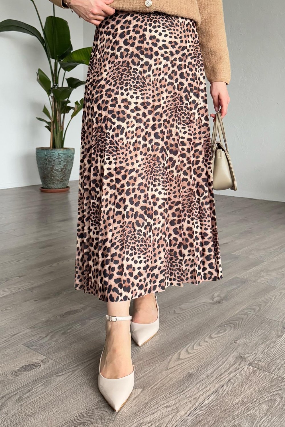 Leopar Desenli Piliseli Bej Etek