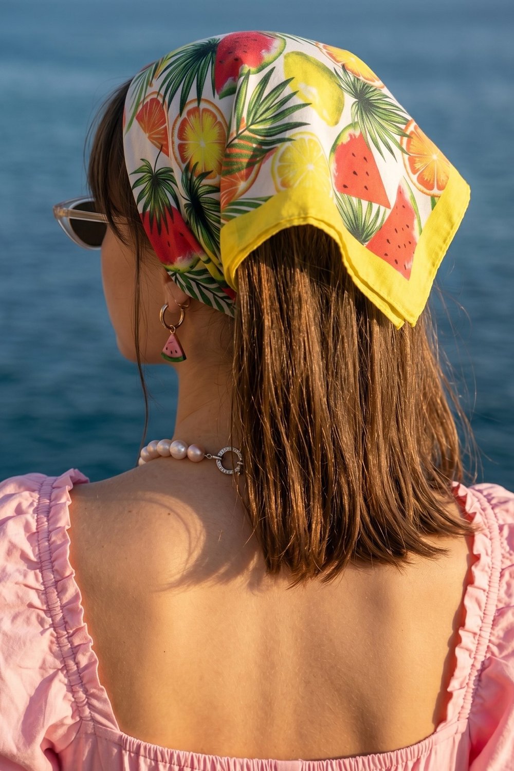 Limon Desenli Sarı Bandana Fular 50x50
