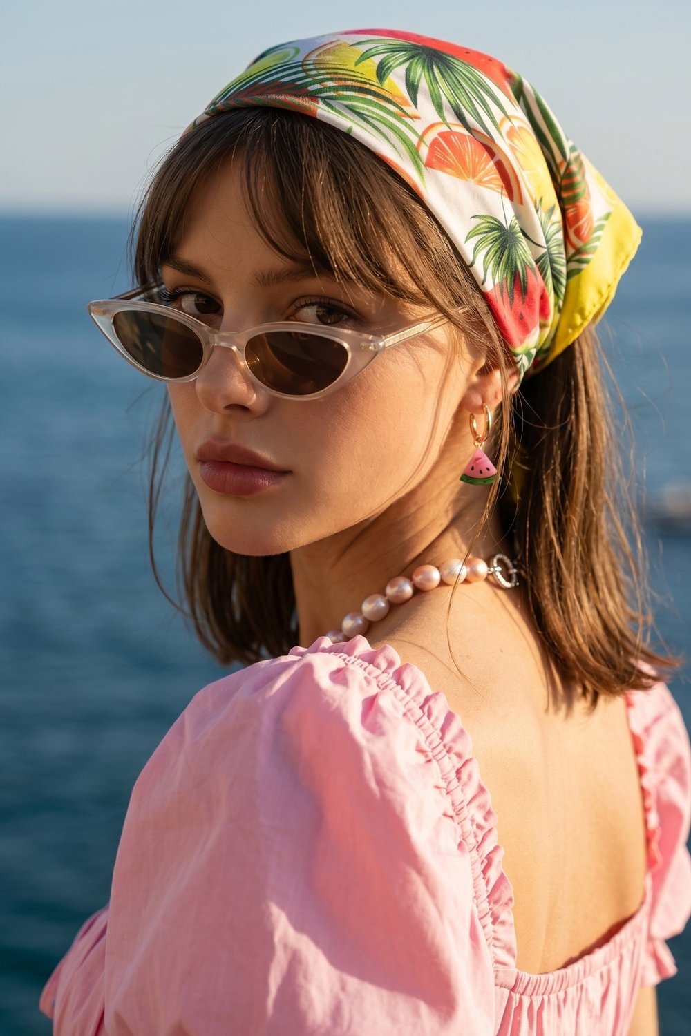 Limon Desenli Sarı Bandana Fular 50x50