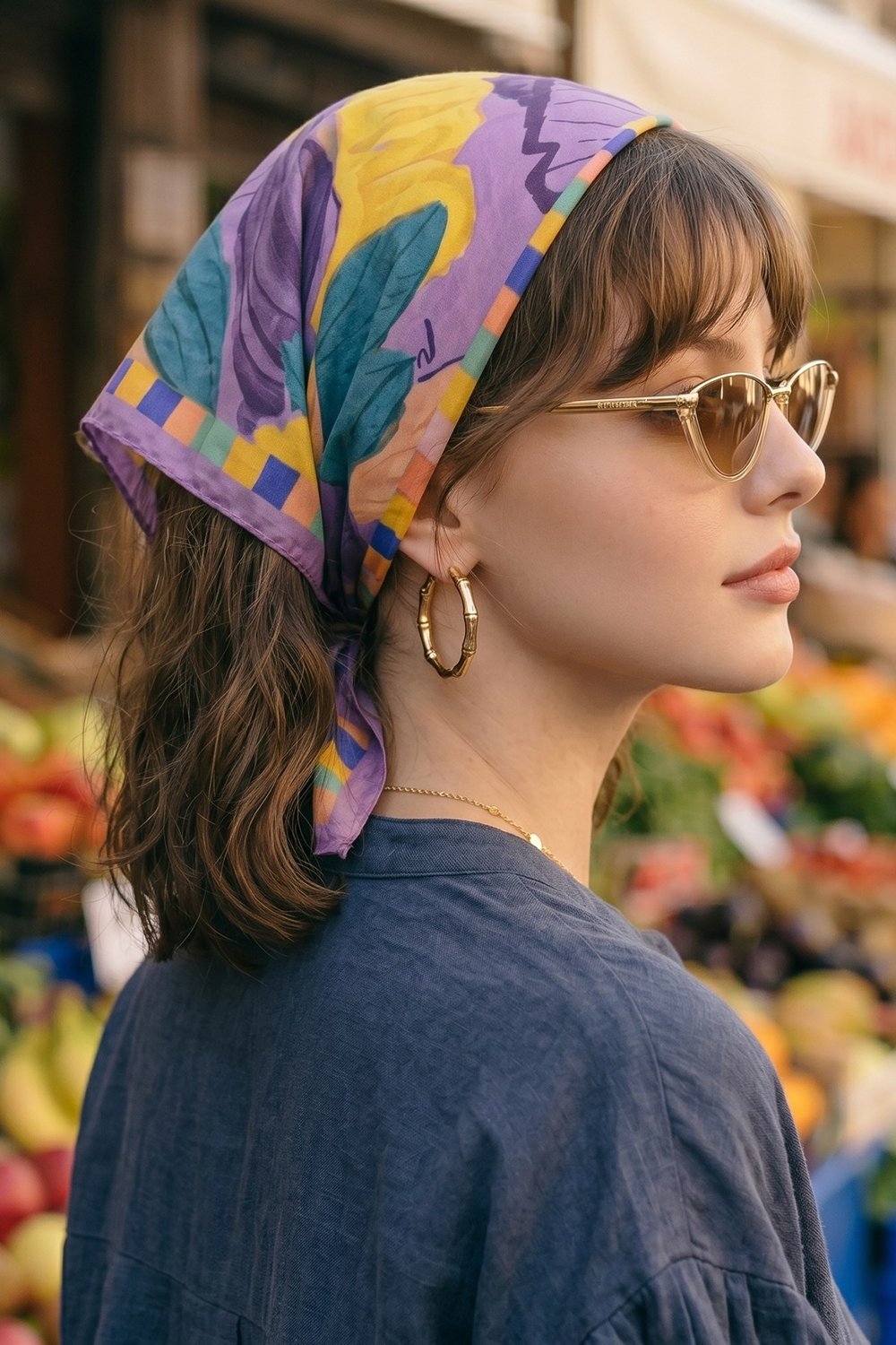 Menekşe Desenli Eflatun Bandana Fular 50x50