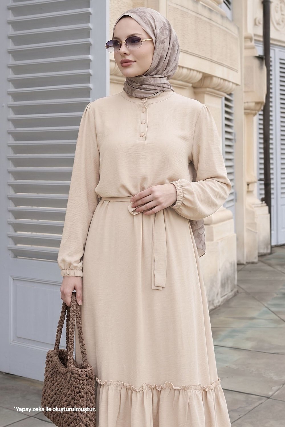 Meyra Buttoned Beige Ayrobin Dress