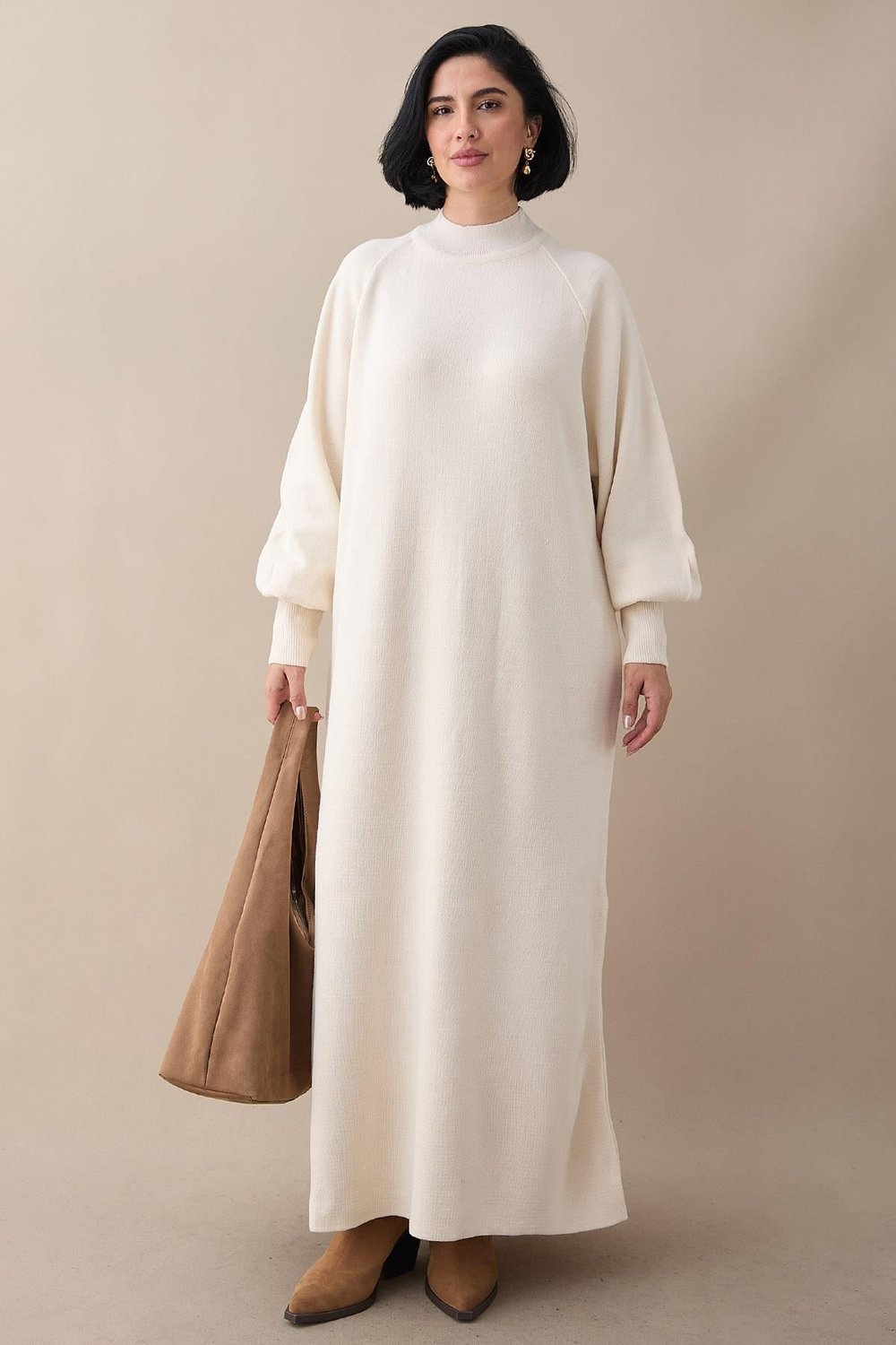 Mina Balloon Sleeve Knit Dress in Cream