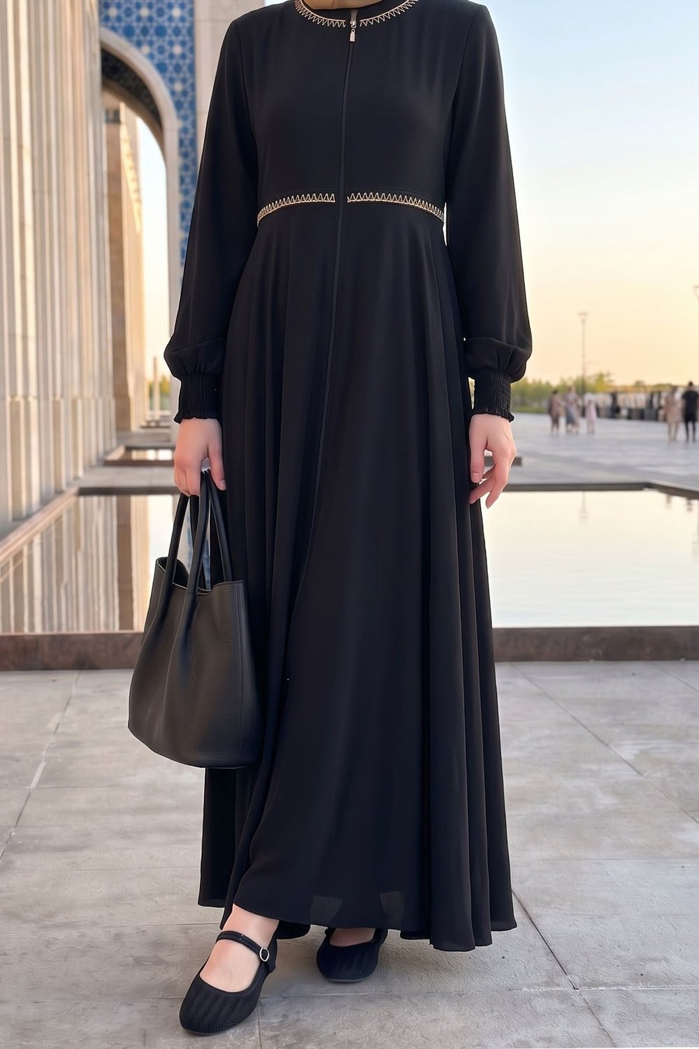 Nakışlı Mevlana Kumaş Siyah Ferace