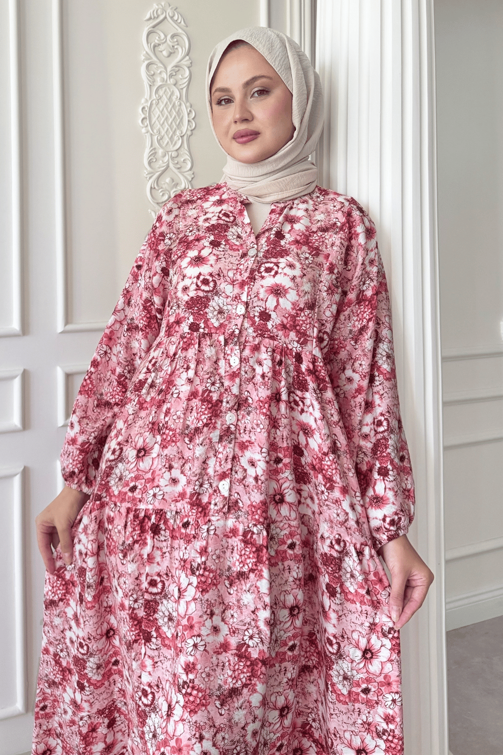 Nergis Çiçeği Pembe Mango Elbise