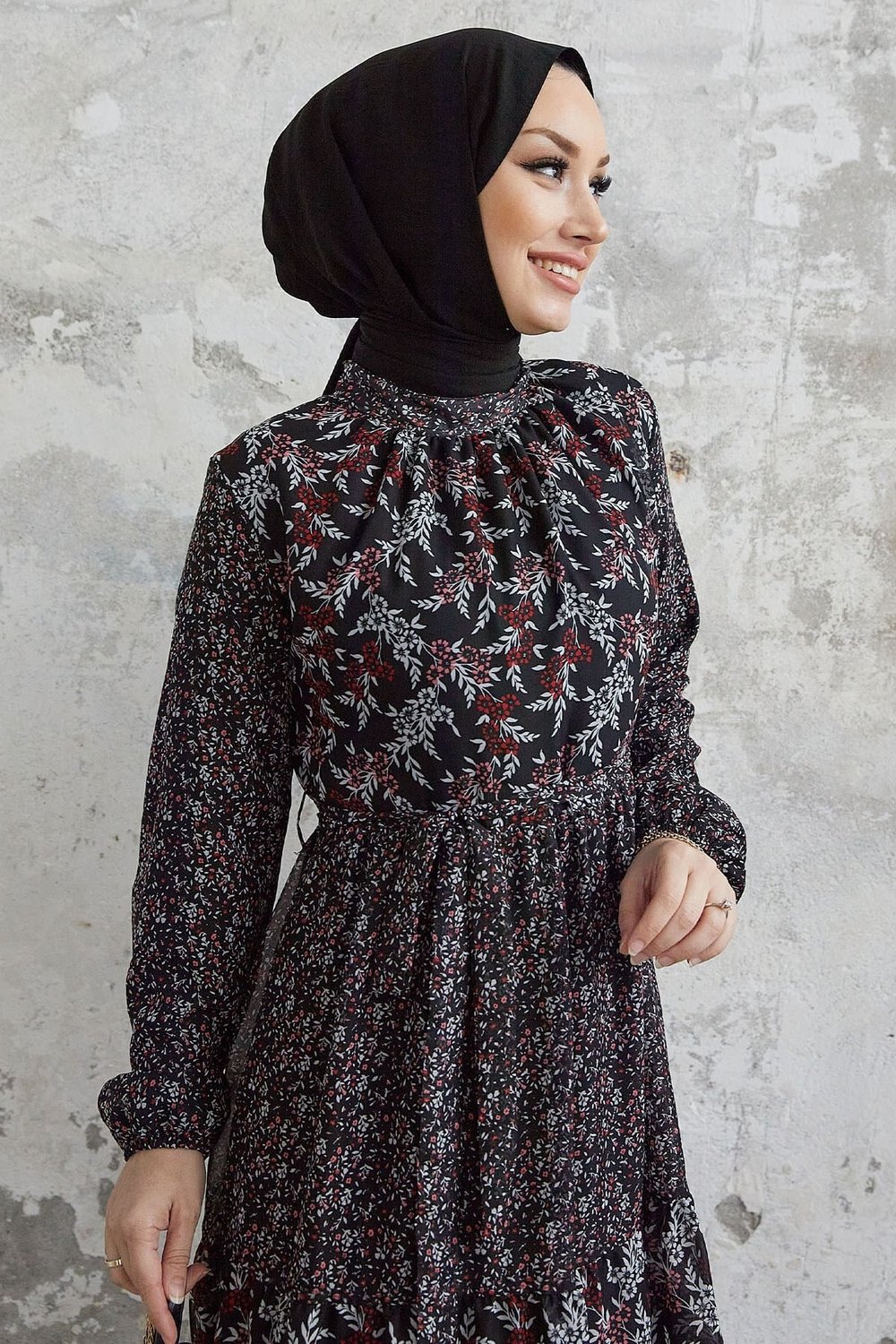 Nessa Floral Belted Chiffon Dress - Blue