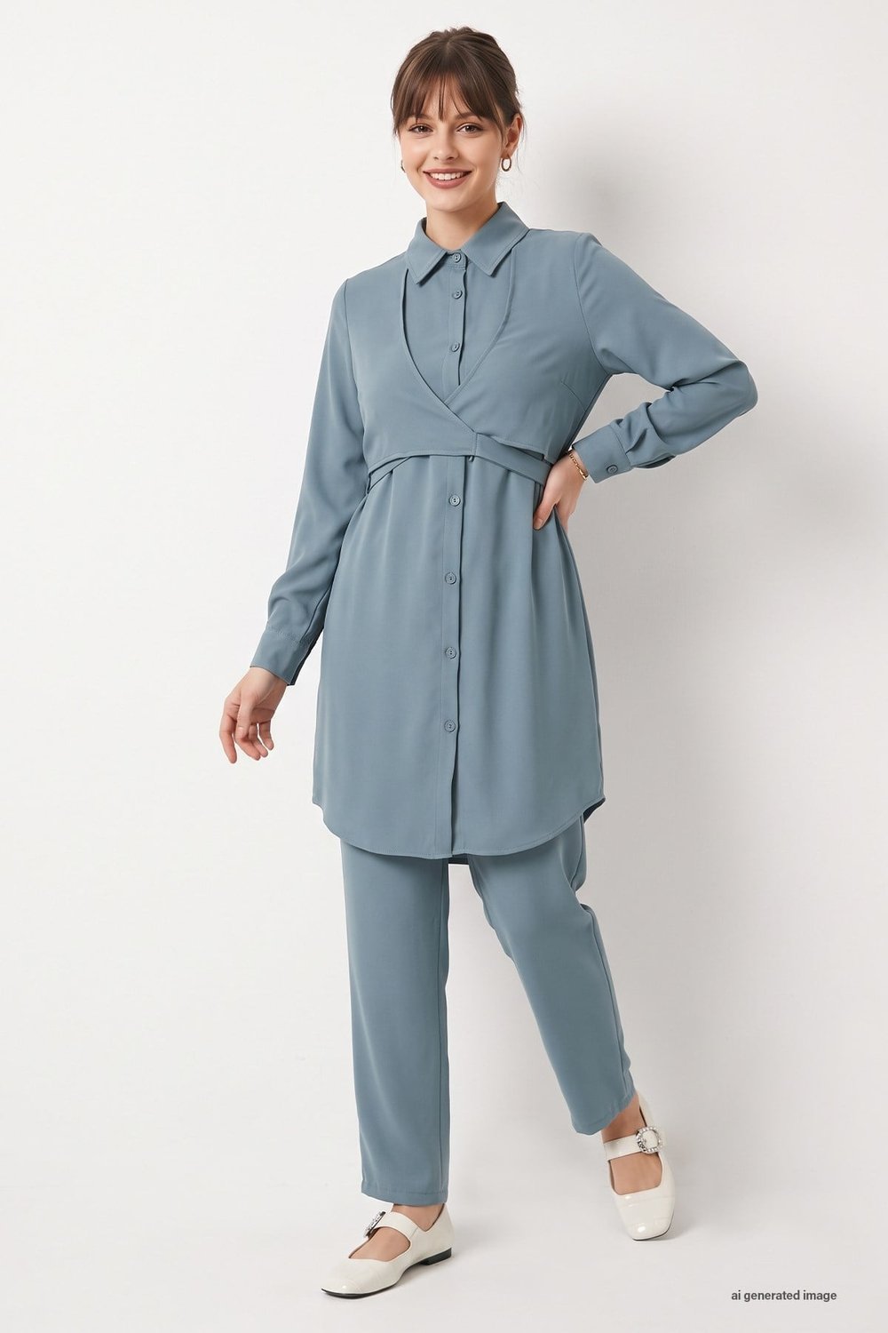 Front-Tied Mint Two-Piece Suit