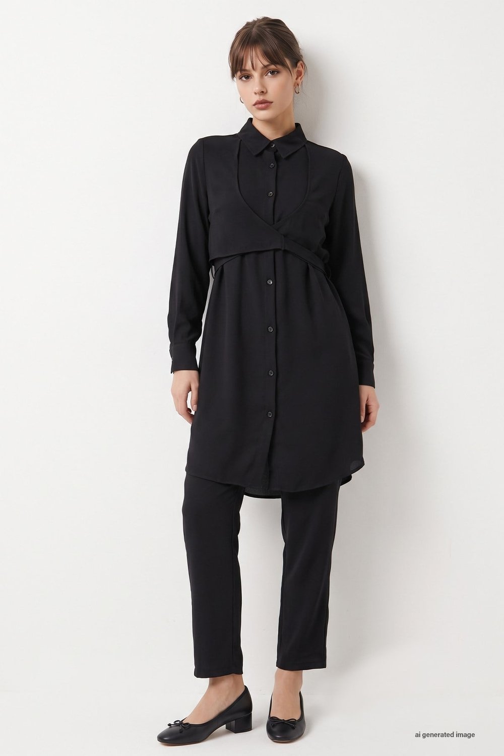 Front-Tied Black Two-Piece Suit