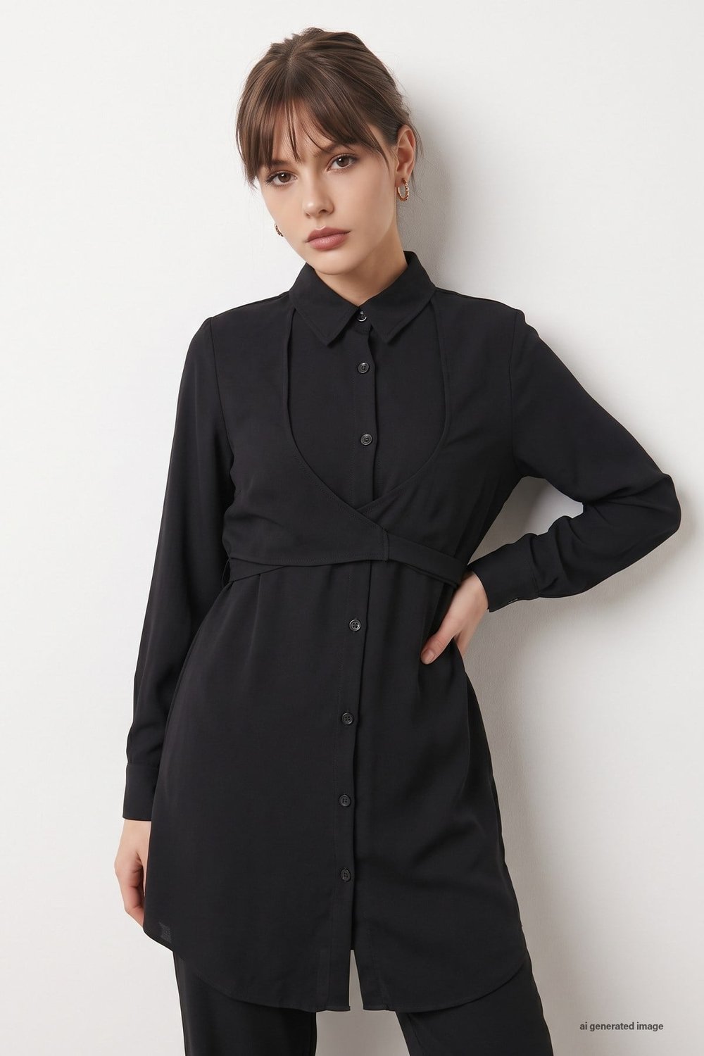 Front-Tied Black Two-Piece Suit