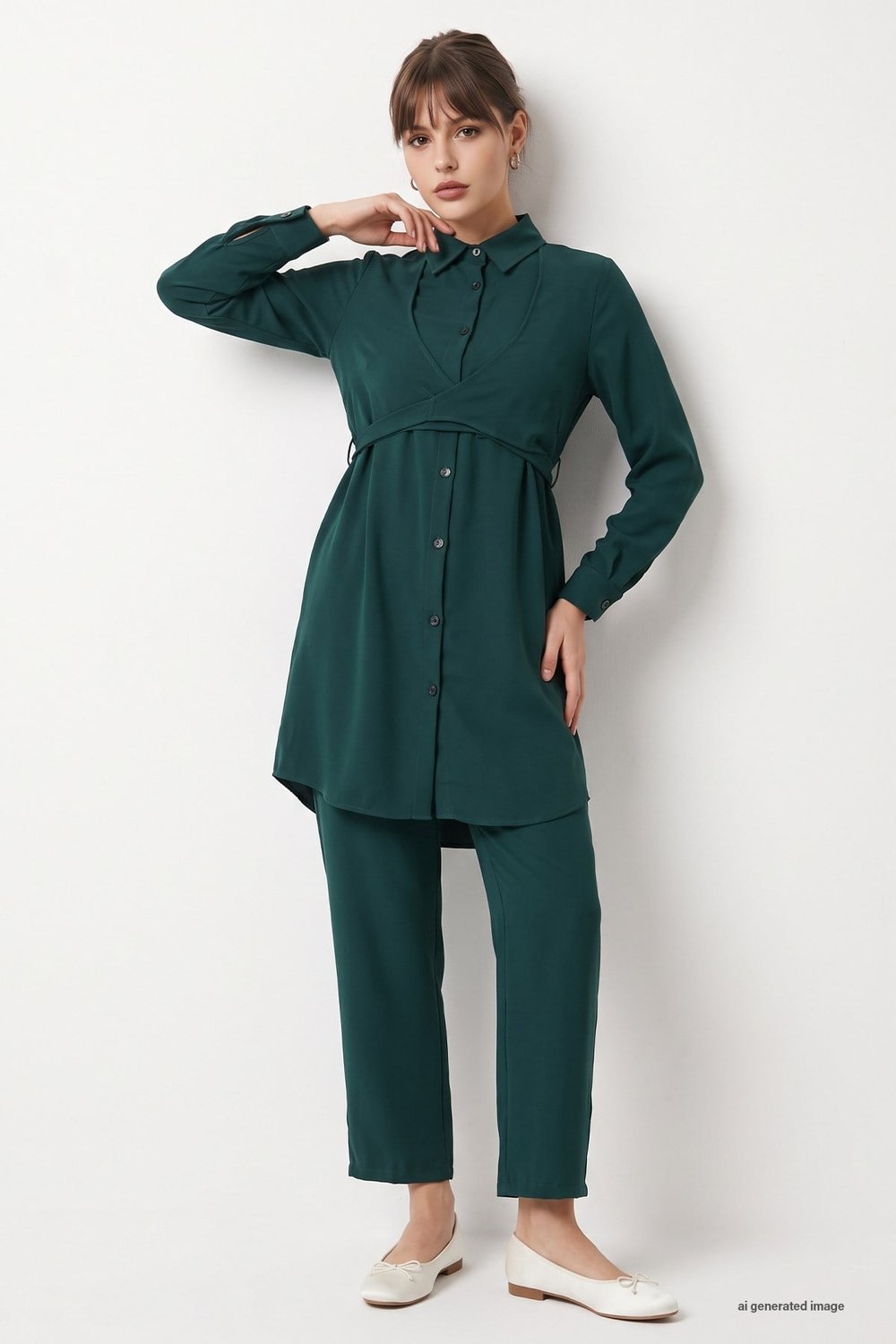 Front-Tied Emerald Green Two-Piece Suit