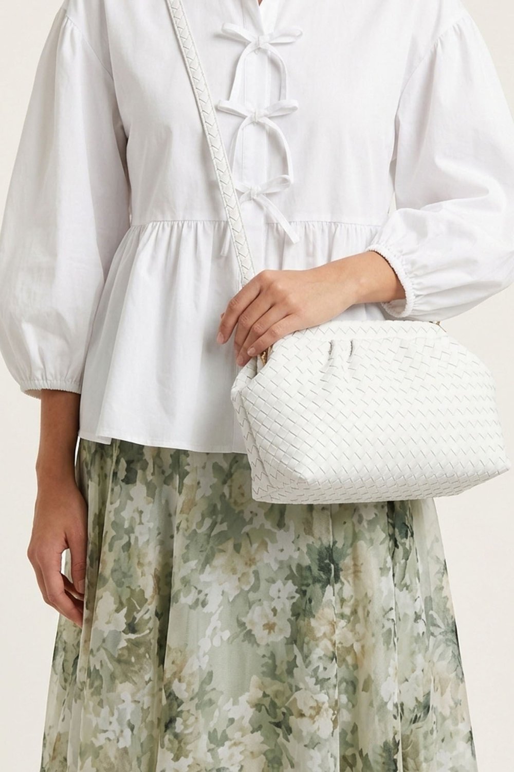 Örgü Desen Dokulu Beyaz Clutch Çanta