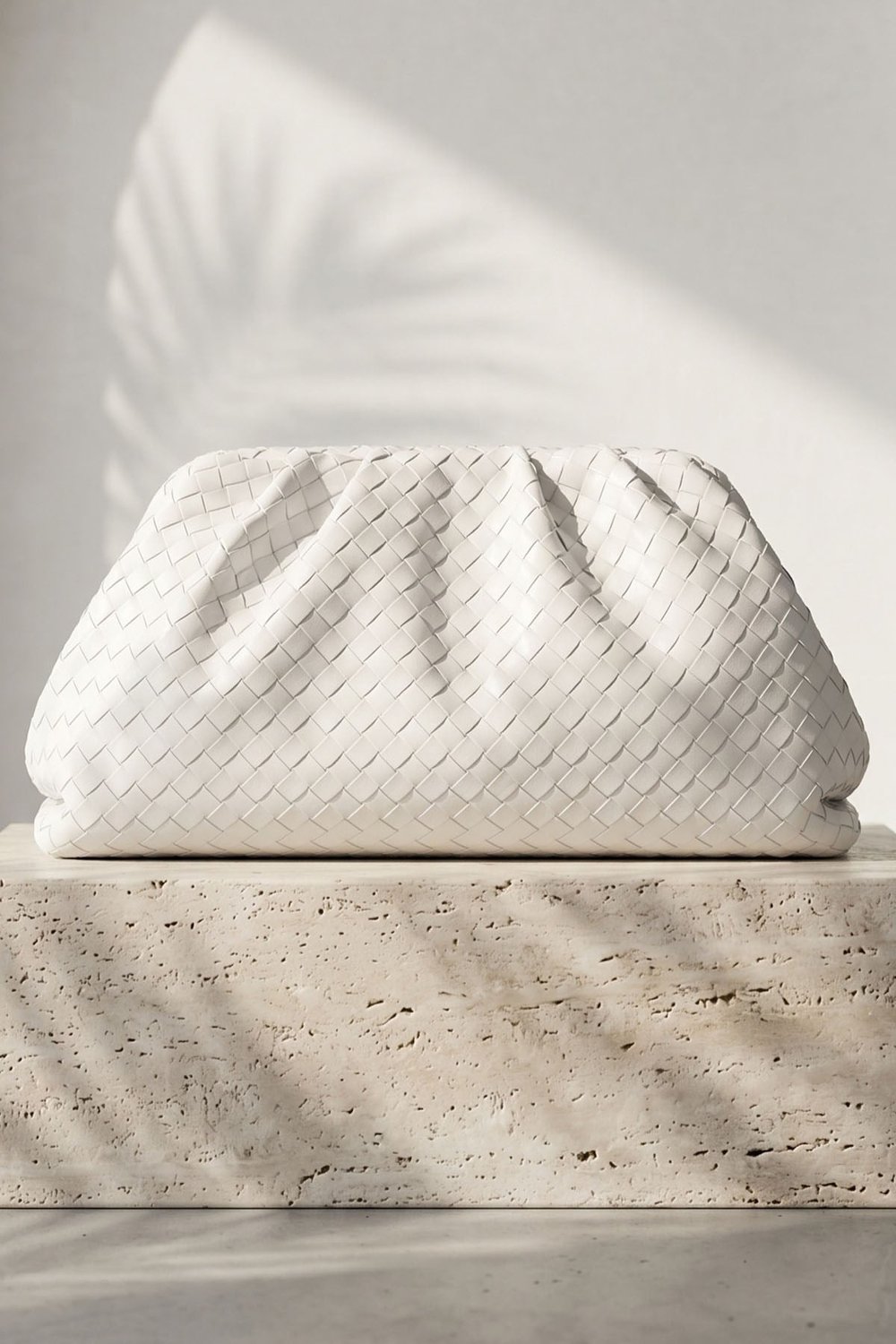 Örgü Desen Dokulu Beyaz Clutch Çanta