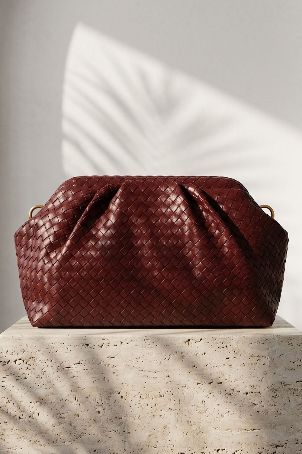 Örgü Desen Dokulu Bordo Clutch Çanta