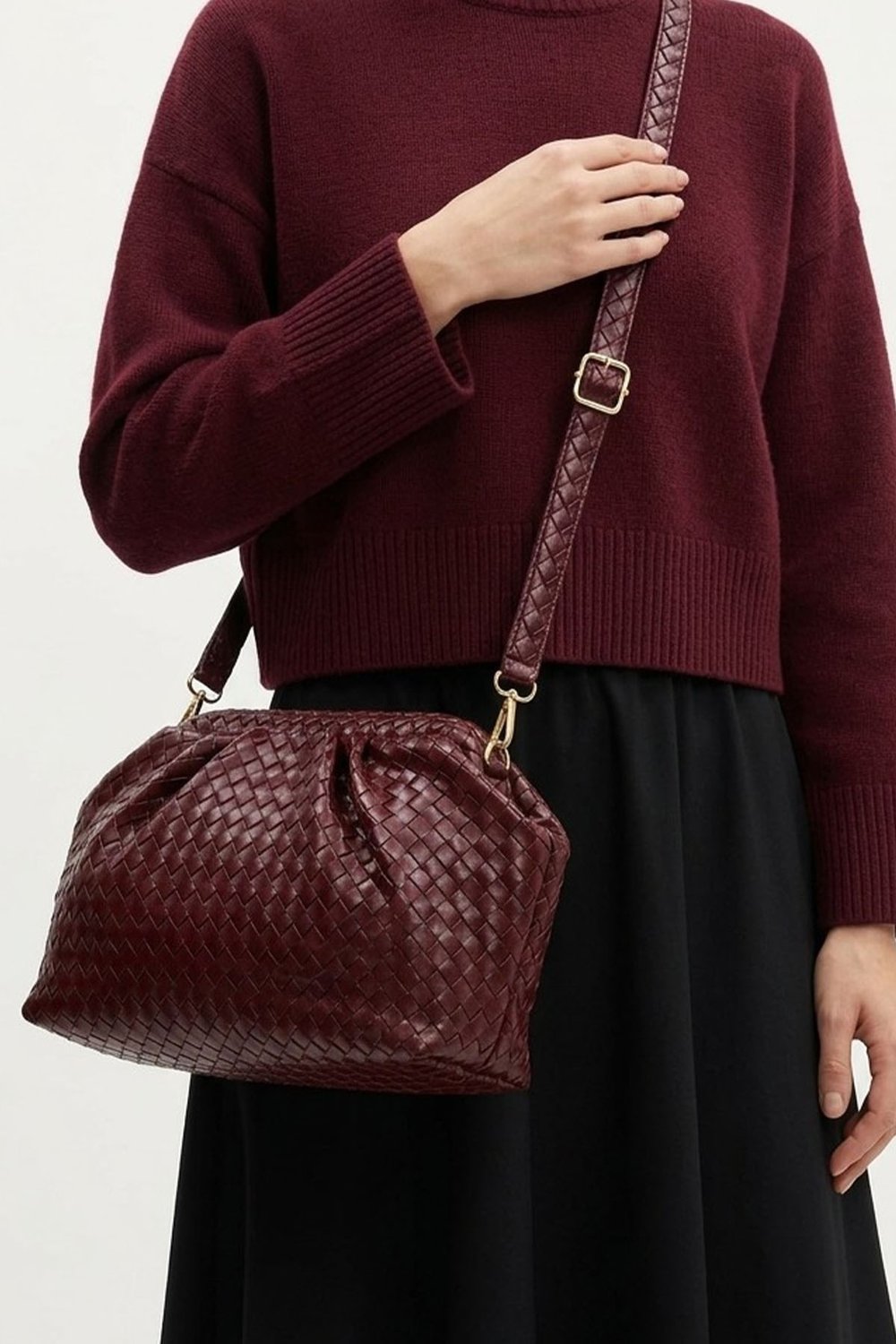 Örgü Desen Dokulu Bordo Clutch Çanta