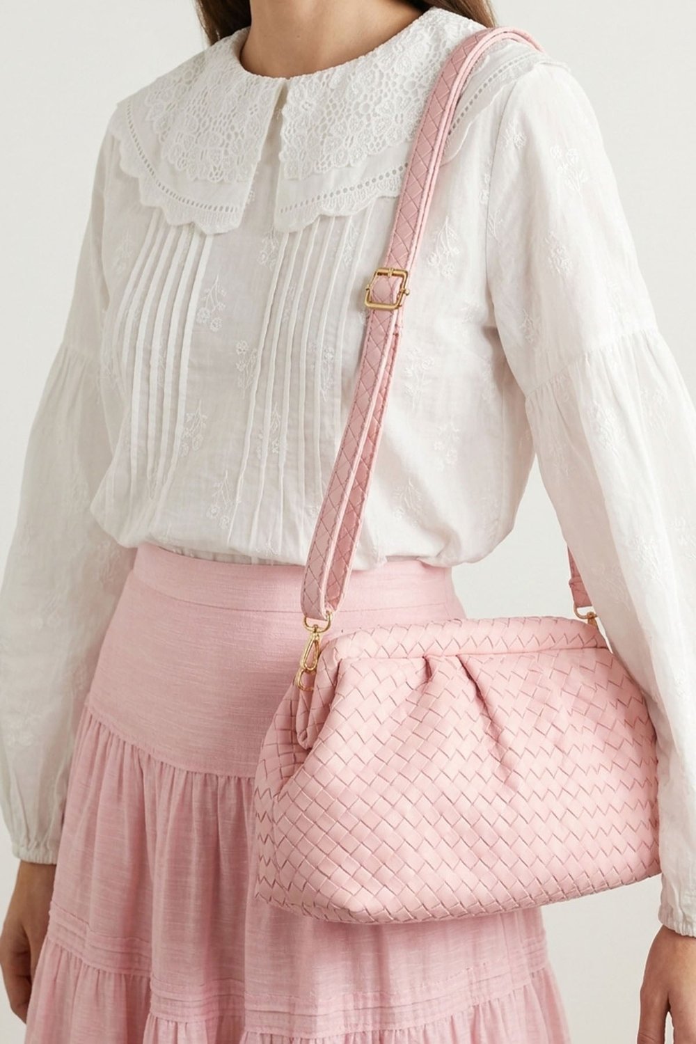 Örgü Desen Dokulu Pembe Clutch Çanta
