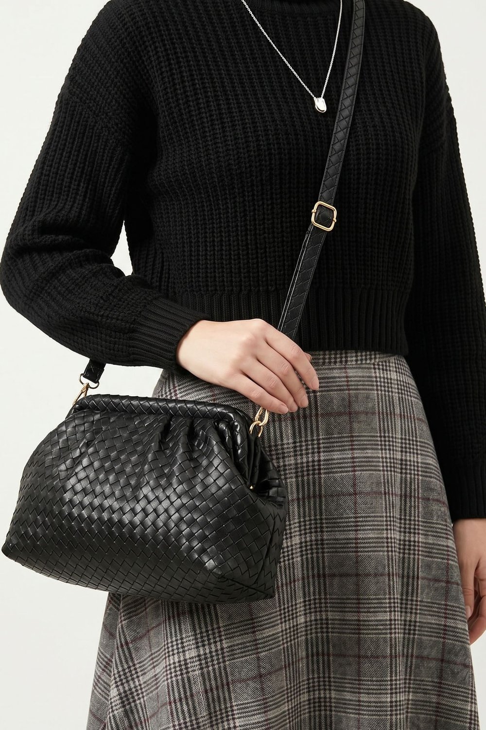 Örgü Desen Dokulu Siyah Clutch Çanta
