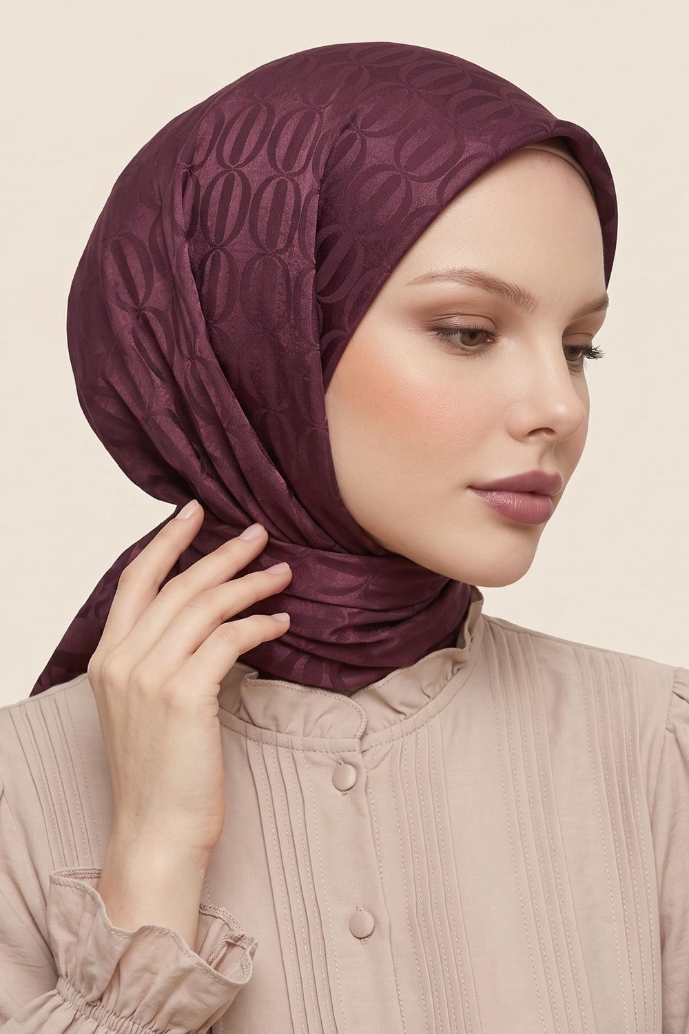 Oval Desen Ayrobin Jakar Eşarp - Mürdüm