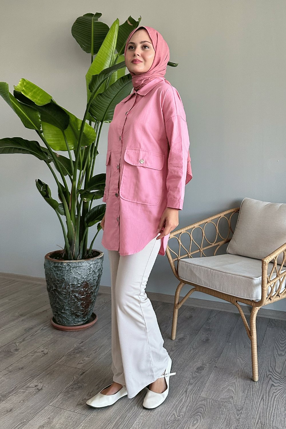 Oversize Gabardin Pudra Ceket