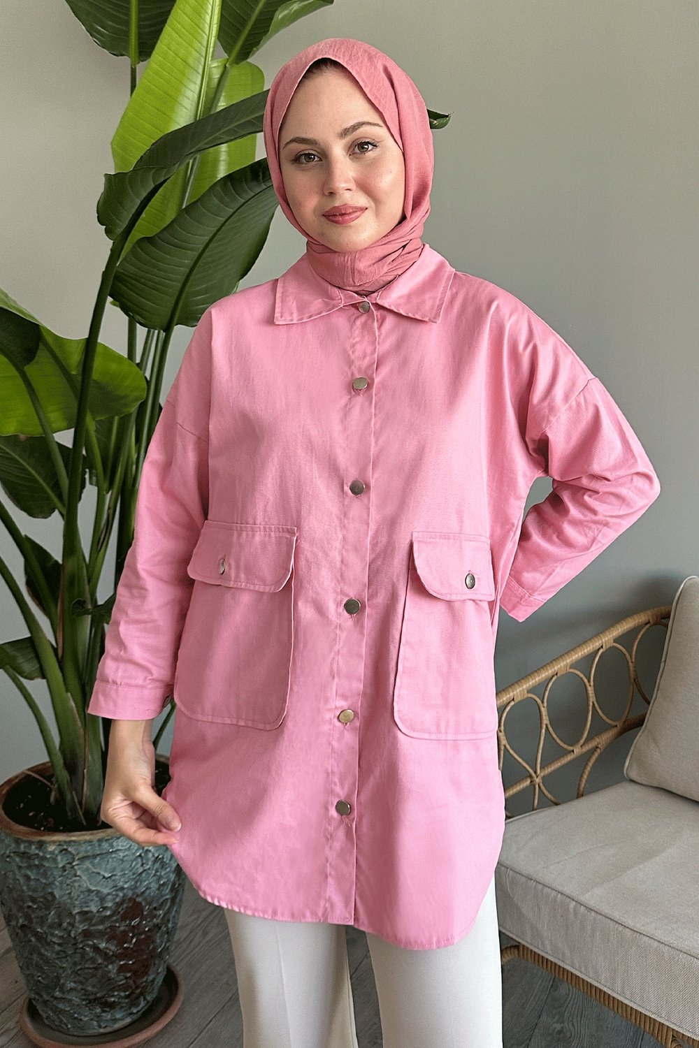 Oversize Gabardin Pudra Ceket