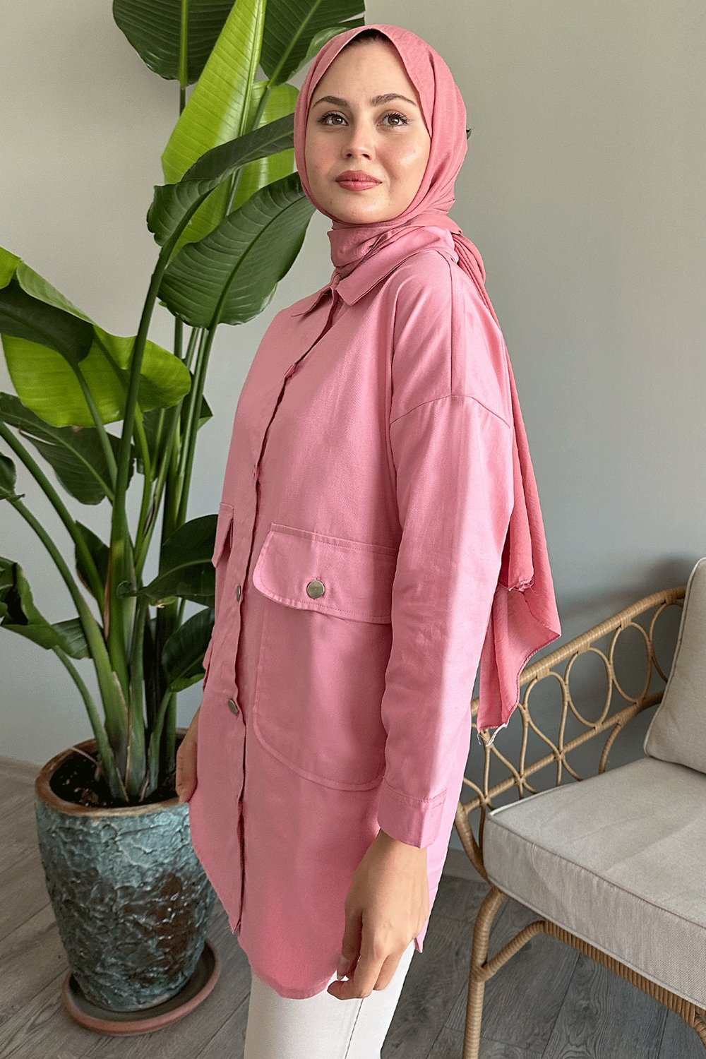 Oversize Gabardin Pudra Ceket