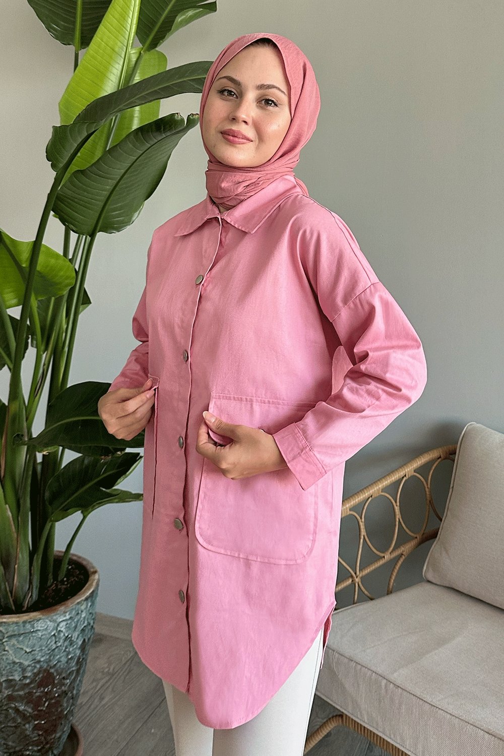 Oversize Gabardin Pudra Ceket