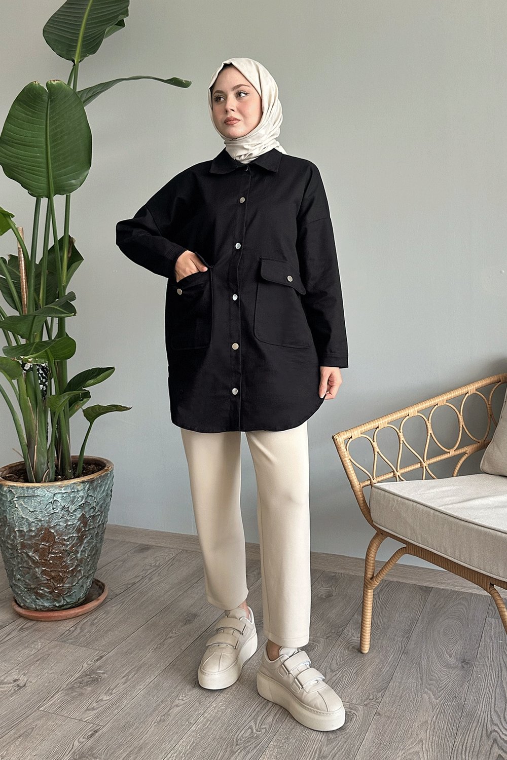 Oversize Gabardin Siyah Ceket