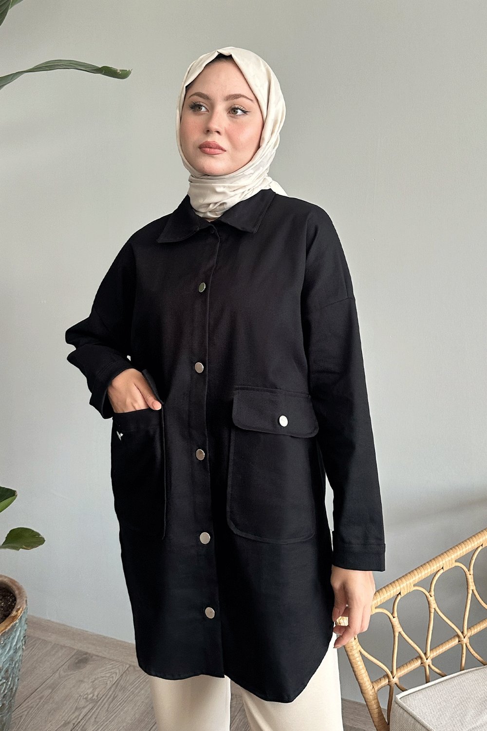 Oversize Gabardin Siyah Ceket
