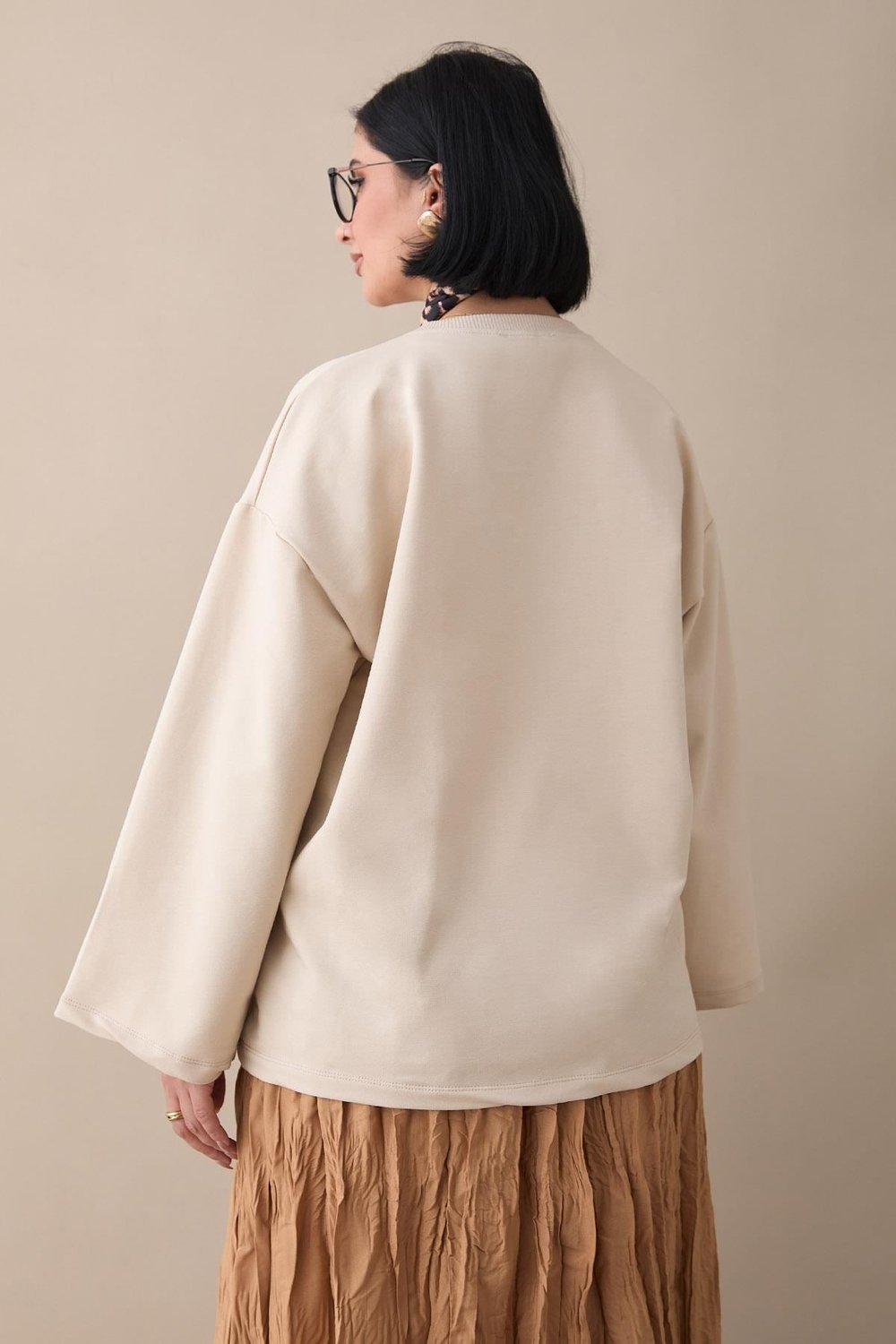 Oversize Geniş Kol Bej Sweat