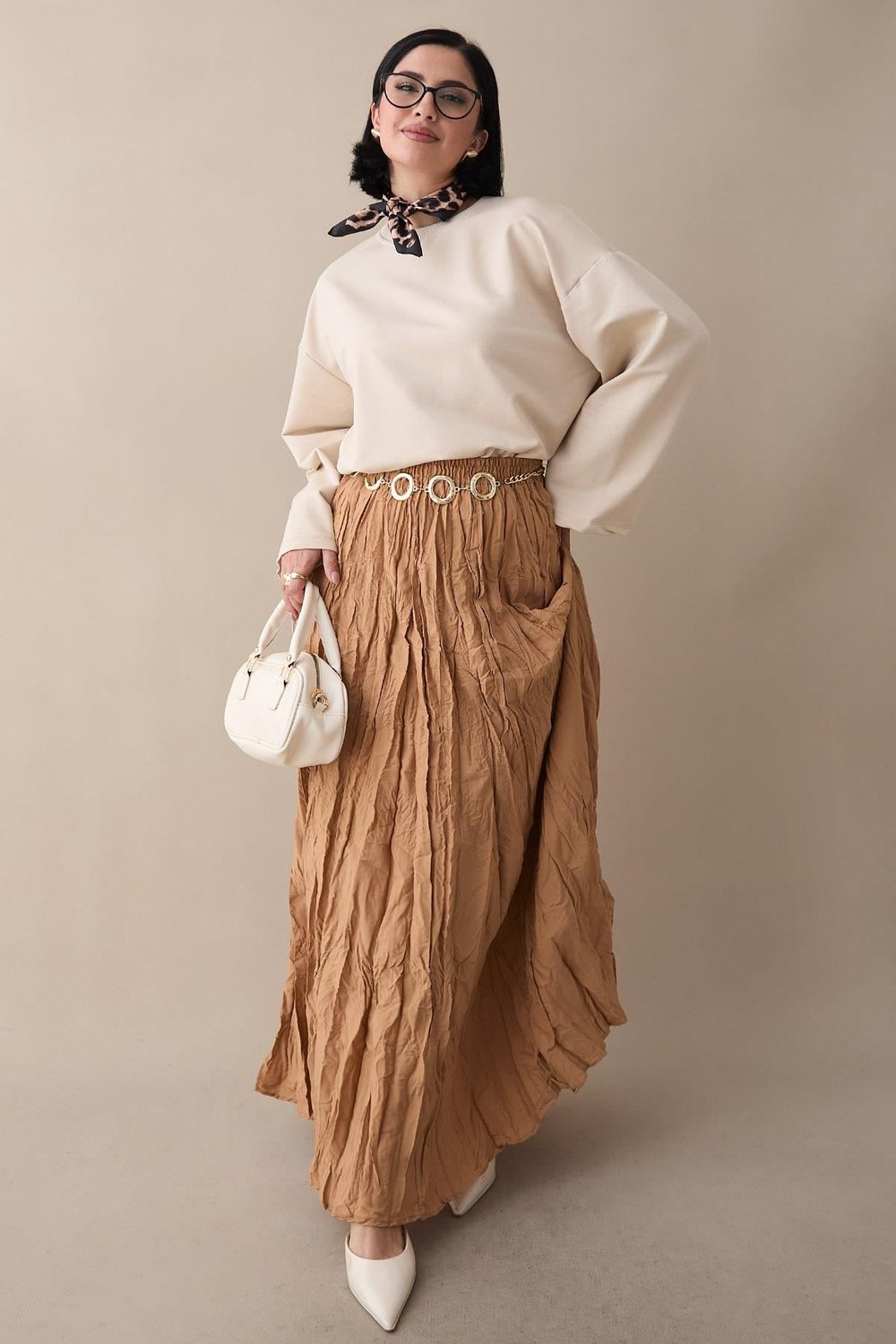 Oversize Geniş Kol Bej Sweat