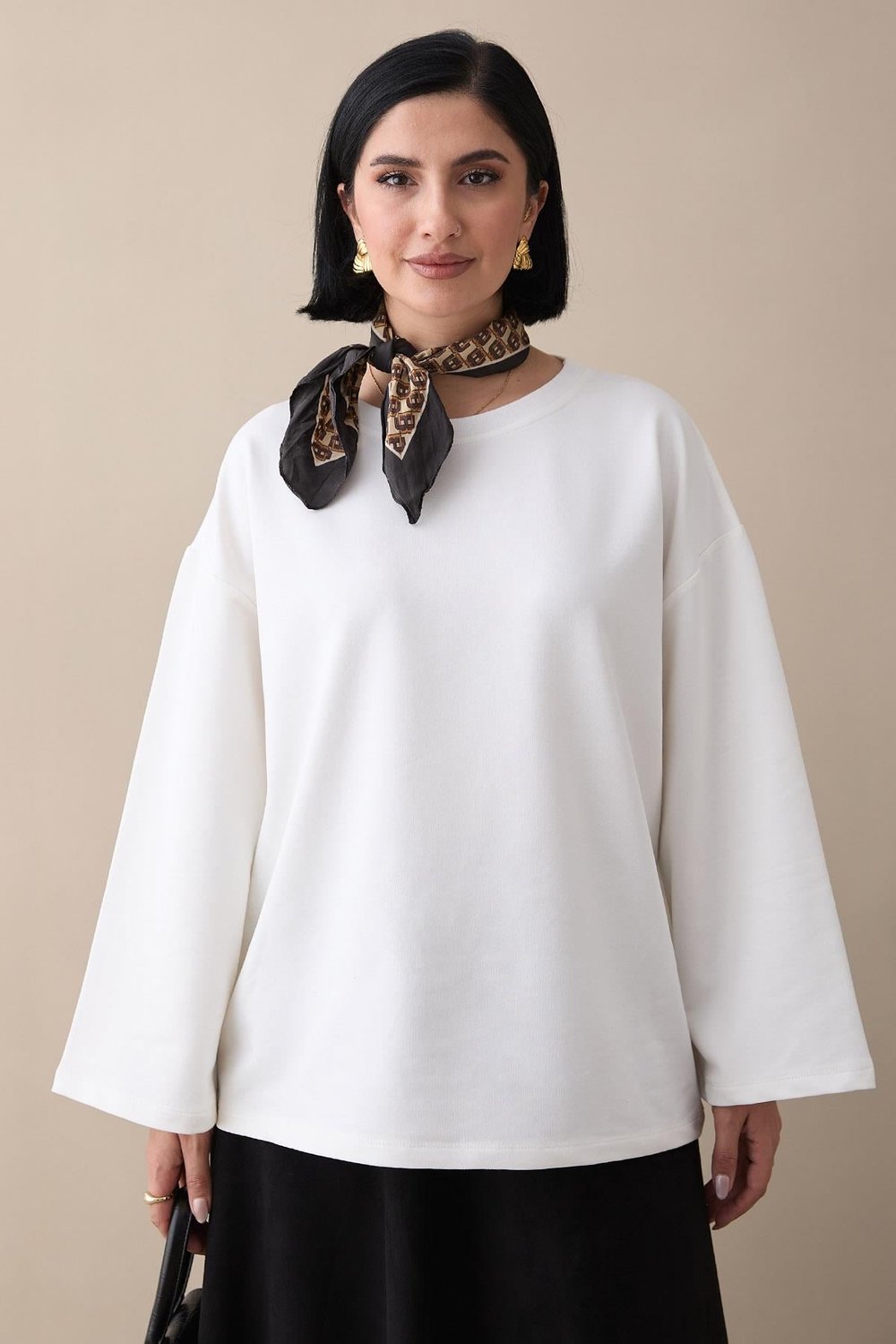 Oversize Geniş Kol Beyaz Sweat