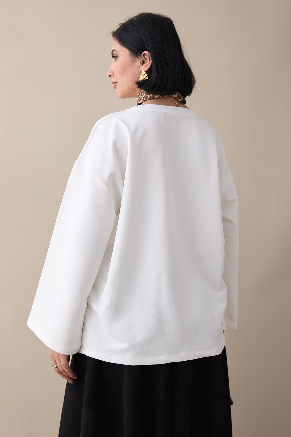 Oversize Geniş Kol Beyaz Sweat