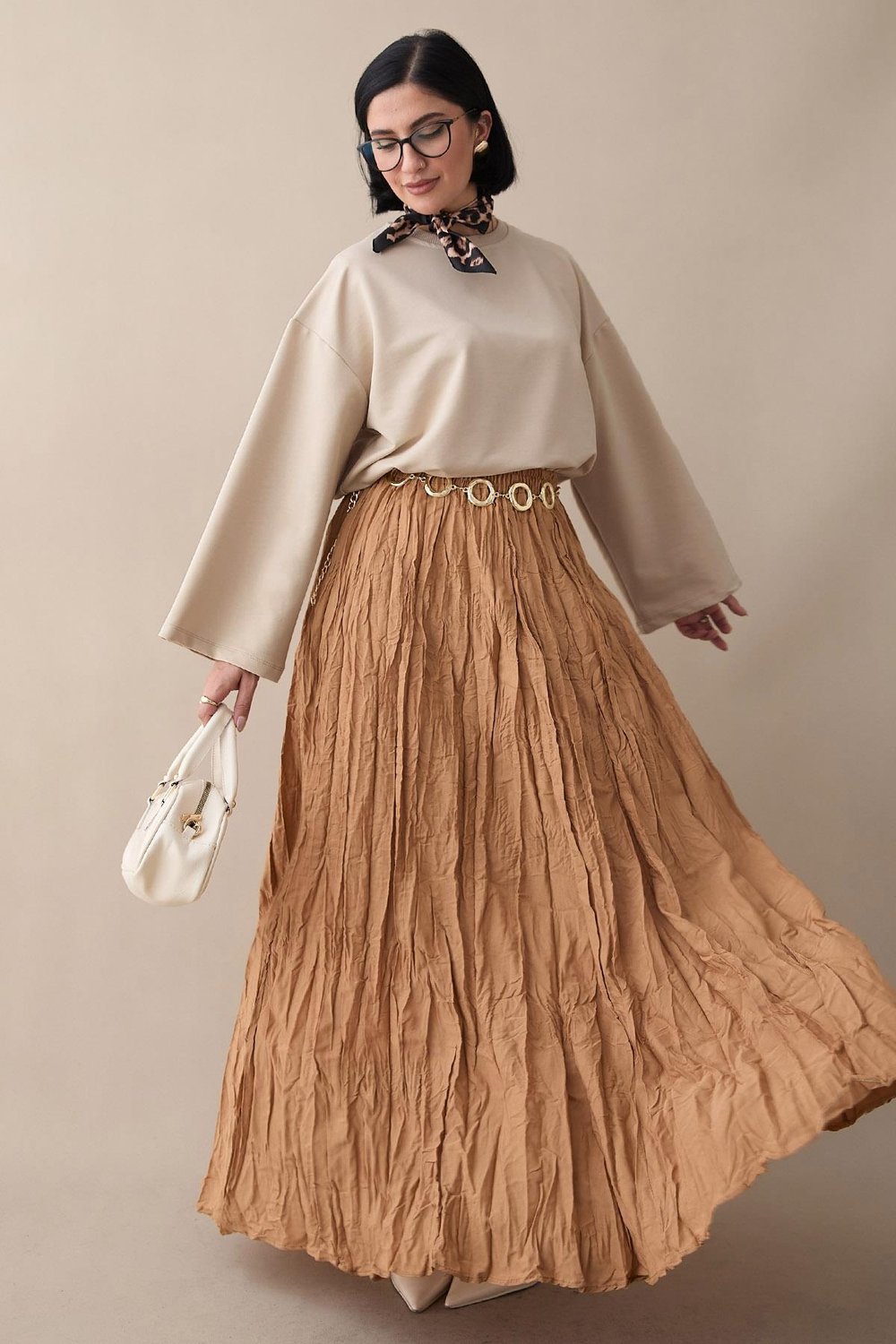 Oversize Geniş Kol Koyu Bej Sweat